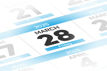 28 March 2025 year date calendar day illustration