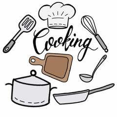Illustration of Kitchen Tools and Cooking Essentials