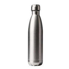 Stainless steel water bottle isolated on a transparent background