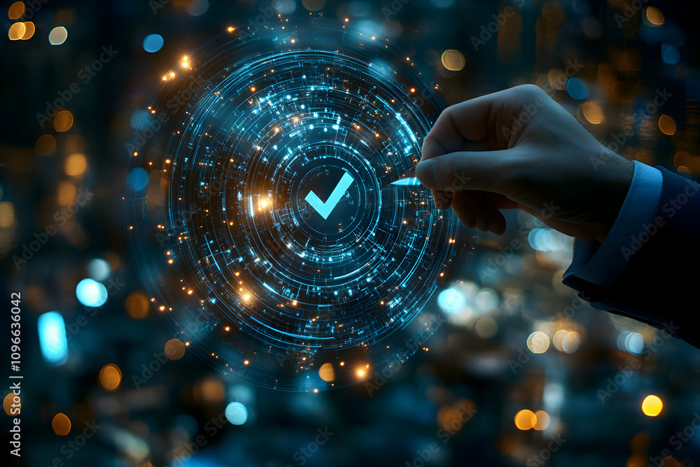 Aufkleber abstract digital checkmark selected with futuristic technology interface background