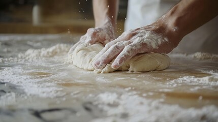 Rolling dough on a floured surface a culinary process in the kitchen environment captured from a close-up viewpoint for home cooking enthusiasts