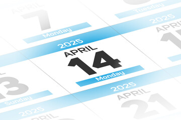 14 April 2025 year date calendar day illustration