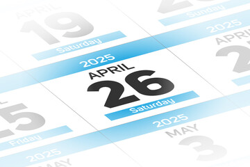 26 April 2025 year date calendar day illustration