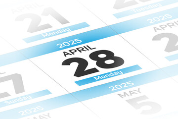 28 April 2025 year date calendar day illustration