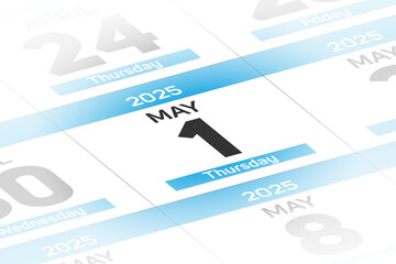 1 May 2025 year date calendar day illustration