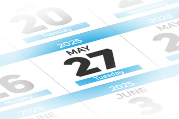 27 May 2025 year date calendar day illustration