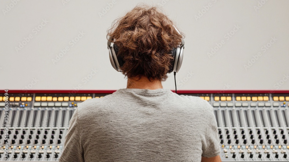 Poster music production session recording studio audio engineering creative space close-up view sound desig