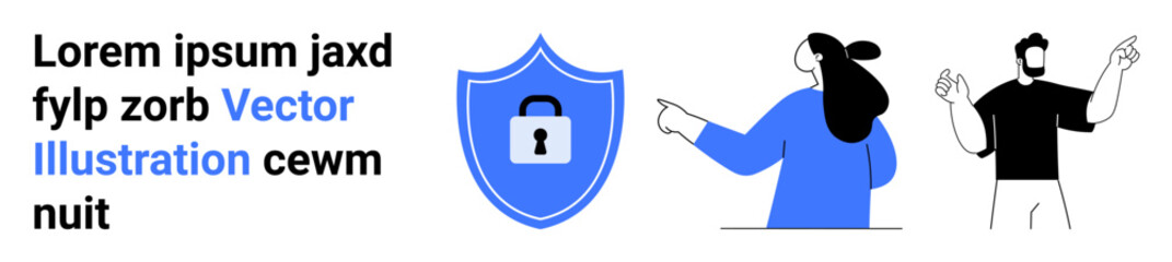 People discussing safety measures with shield and lock symbol representing security. Ideal for cybersecurity, online safety, privacy protection, data protection, user discussions, teamwork