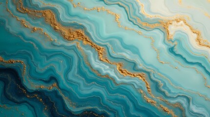 Fototapeta premium Marble background. Lines in turquoise and orange tones with gold powder