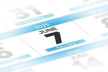 7 June 2025 year date calendar day illustration