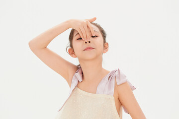 Lively and cute little Chinese girl on white background  child 