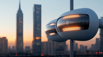 Naklejka premium A 3D render of verticalaxis turbines designed for compact urban spaces