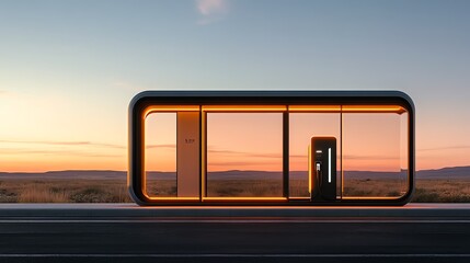 A compact EV charging hub in the middle of a vast grassland