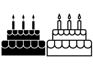 Birthday cake line icon, outline sign flat black trendy style illustration for web and apps on white background. eps vector illustration