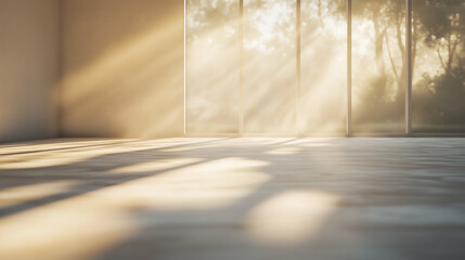 Fototapeta premium Spacious bright hallway with large windows casting soft shadows