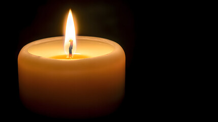 Glowing candle flame in the dark: warmth and serenity