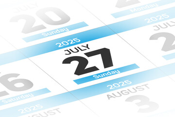 Fototapeta premium 27 July 2025 year date calendar day illustration