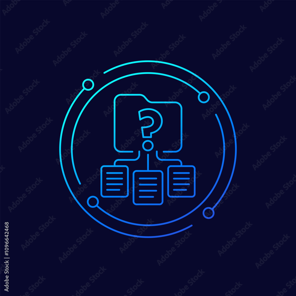 Poster classification icon with folder, unknown category, linear design