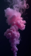 Purple and pink fluffy pastel smoke cloud on black background