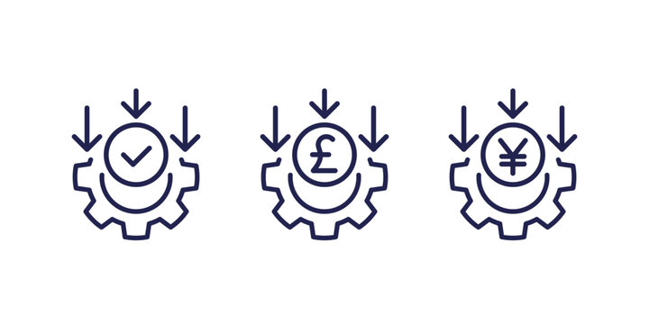 cost effective line icons, reducing costs vector set