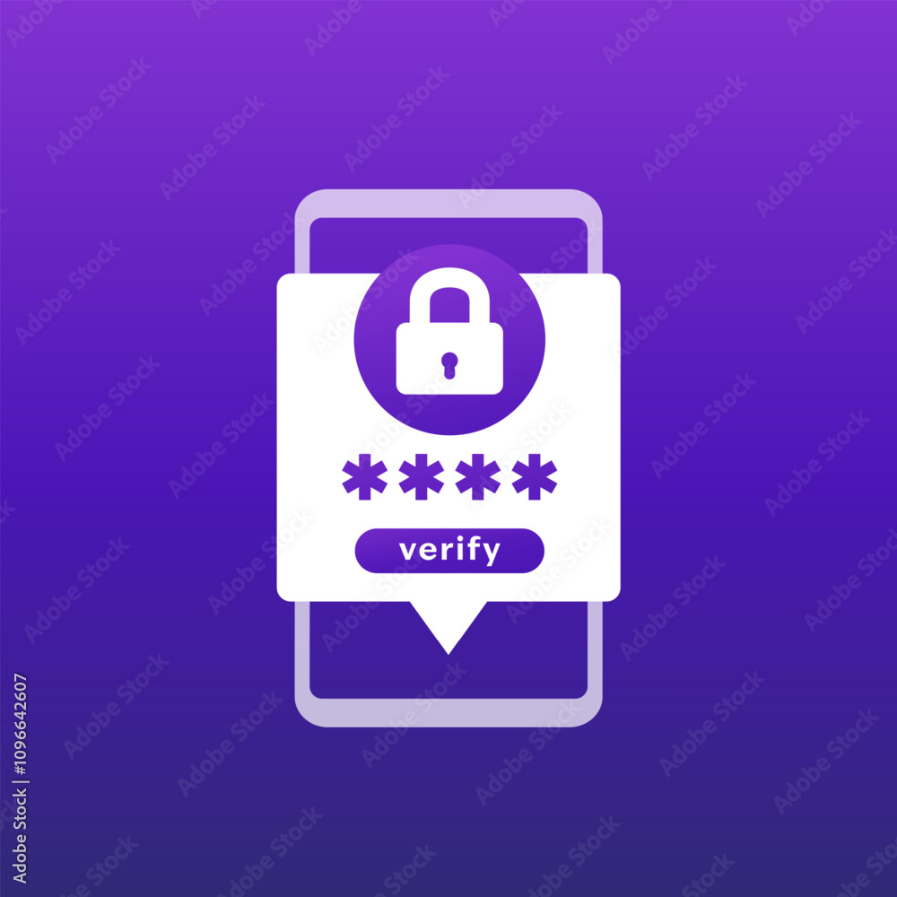 Poster otp verification icon with mobile phone, one-time passcode vector
