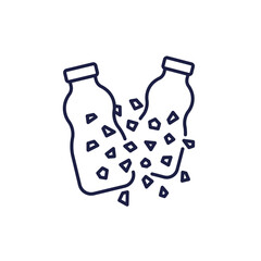 Microplastics icon with plastic bottles, line vector