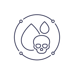 water pollution with toxins icon, toxic waste line vector