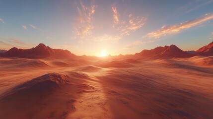 Fototapeta premium Awe-Inspiring Desert Sunrise Over Majestic Mountain Ranges; A Breathtaking Landscape Painting