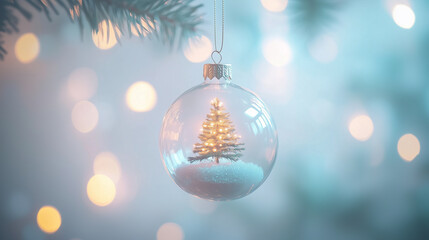 Fototapeta premium Glittering Glass Ornament with Miniature Christmas Tree