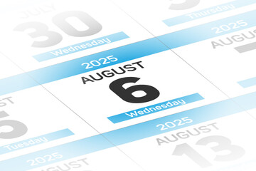 6 August 2025 year date calendar day illustration