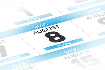 8 August 2025 year date calendar day illustration