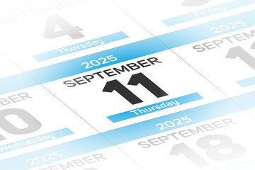 Fototapeta premium 11 September 2025 year date calendar day illustration