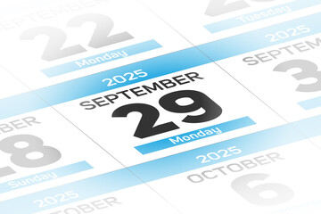 29 September 2025 year date calendar day illustration