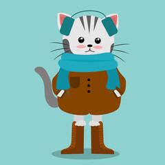 Cute cat in Winter Outfit  perfect to sticker, mascot, clipart