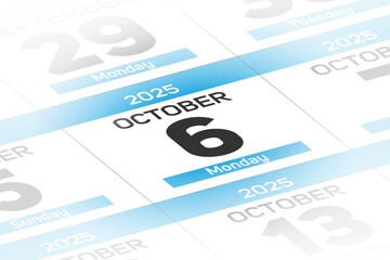 6 October 2025 year date calendar day illustration