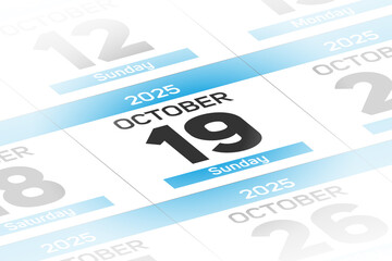 19 October 2025 year date calendar day illustration