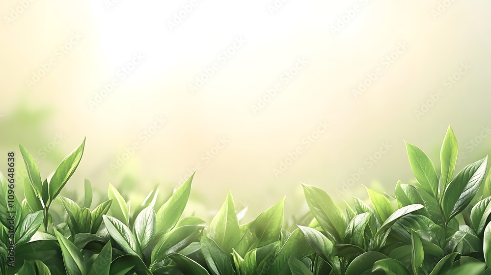 Poster a soft-focus backdrop of vibrant greenery with gentle light creating charming highlights.