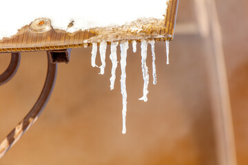 A table covered in ice and snow