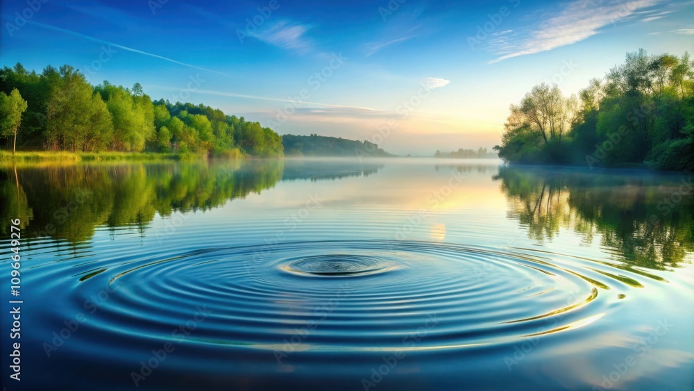 Poster serene ripples on a calm lake at dawn, creating a pattern of tranquility and reflection