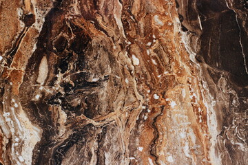Close-up of marble texture with brown, black, and white veins. Elegant natural pattern and backgrounds