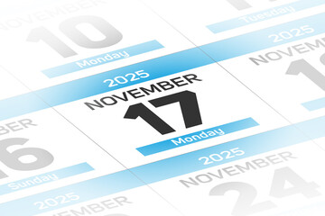 Fototapeta premium 17 November 2025 year date calendar day illustration