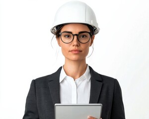 Construction professional evaluating project plans office environment portrait urban setting confidence in engineering concepts