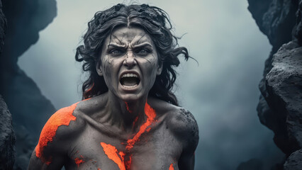 Sculpture - Woman, Cry, Fury, Marble, Stone, Cracks, Fire, Strength