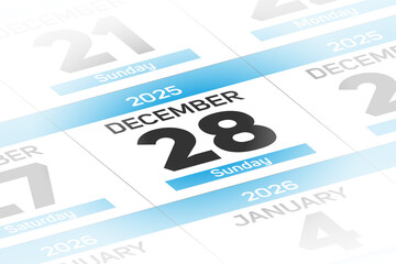 Fototapeta premium 28 December 2025 year date calendar day illustration