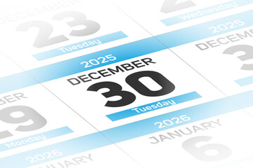 30 December 2025 year date calendar day illustration