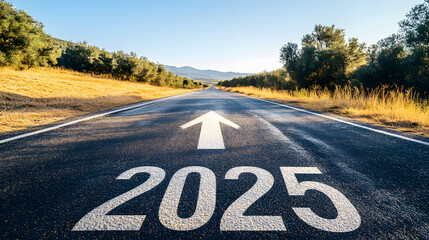 Open Road Leading to 2025 with Forward Arrow