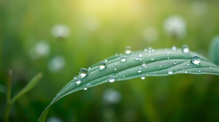 Hyper-Realistic Close-Up of Dew on Leaf, Capturing Intricate Veins and Soft Blurred Wildflower Background