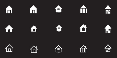 Collection home icons. House symbol. Set of real estate objects and houses black icons isolated on white background. Vector illustration.