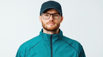 Active male model in sports apparel studio setting fashion minimalist background modern aesthetic for lifestyle branding