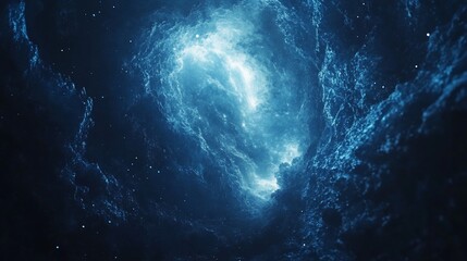 Glowing blue nebula in deep space.